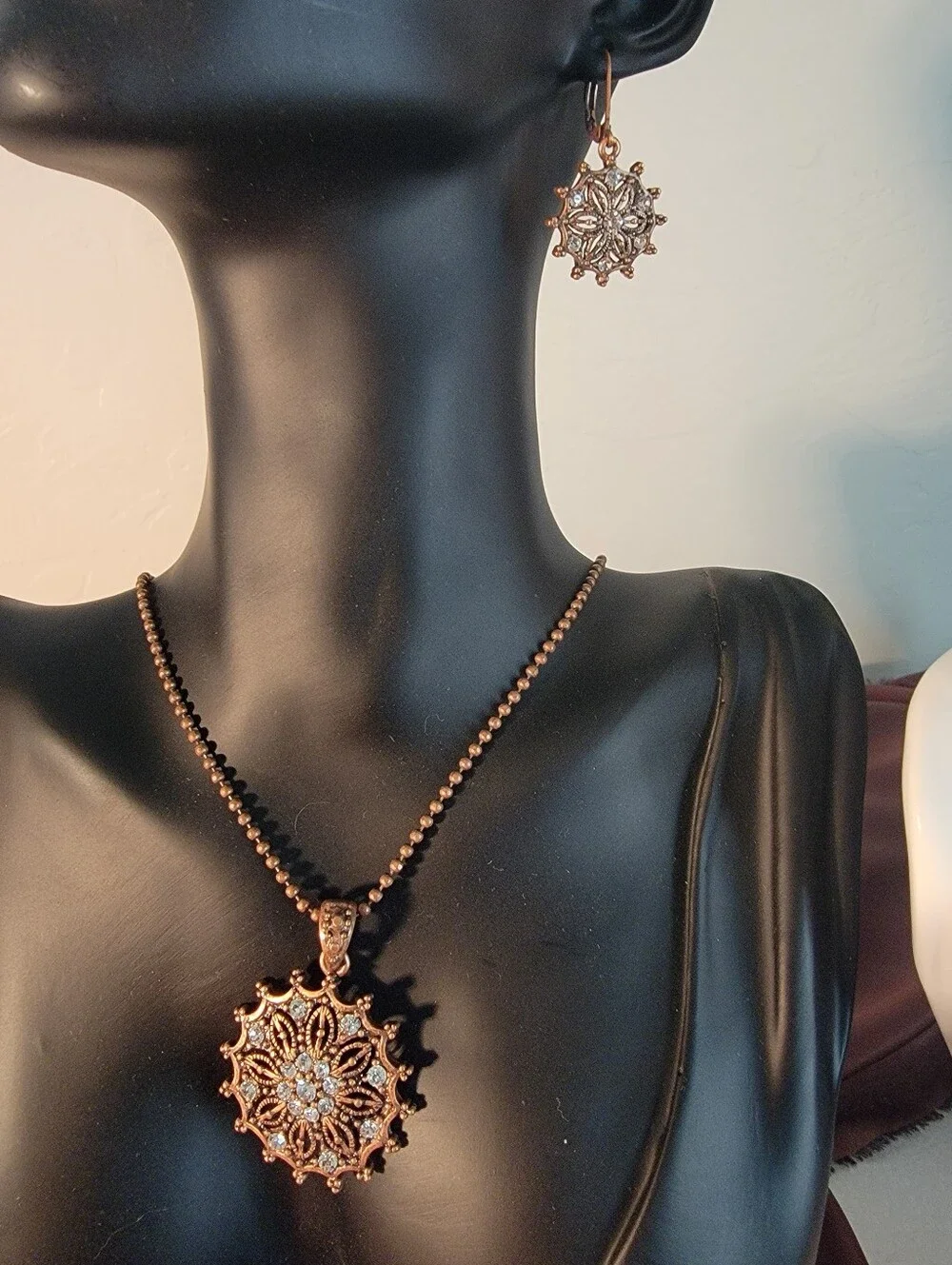 Women's Cookie Lee Rose Gold Filigree Pendant Necklace and Earrings Set